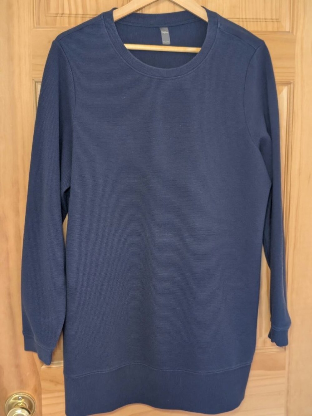 Hyba Womens Navy Ribbed Crewneck Sweatshirt Side Zip 2X